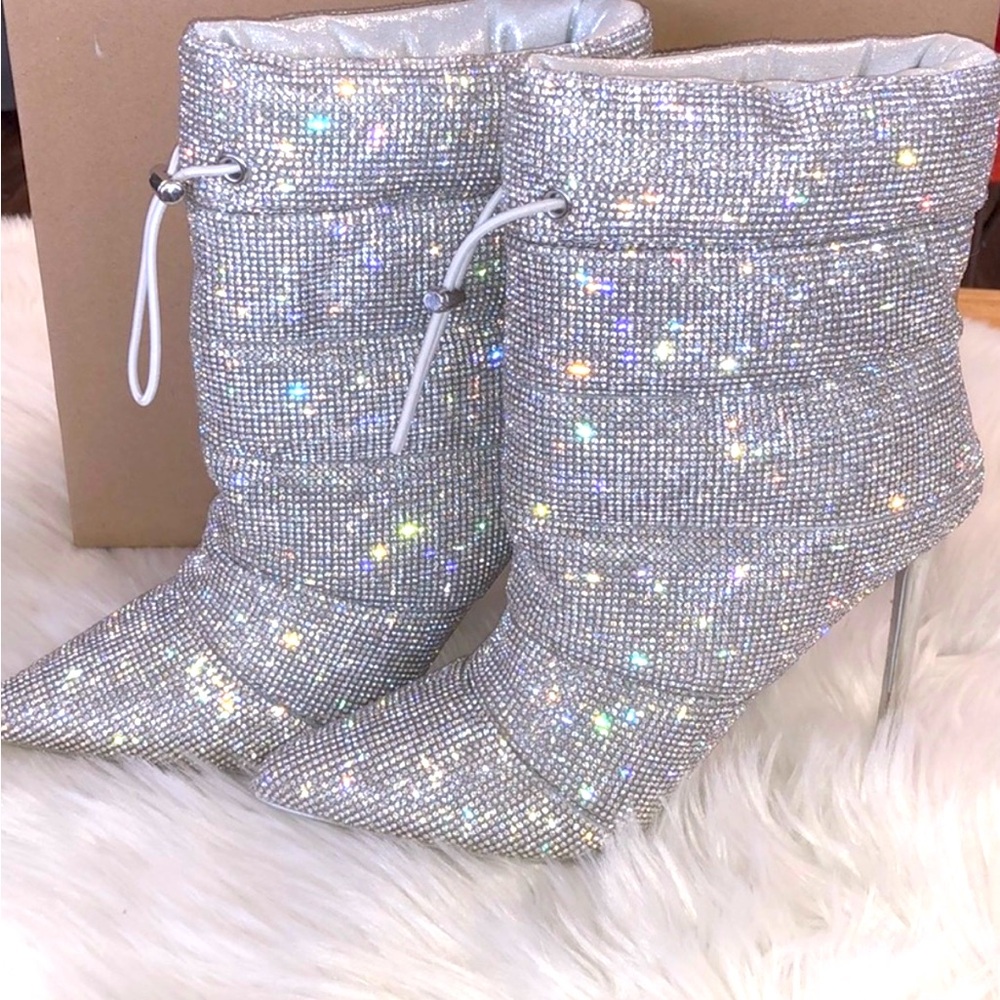 Women’s size 8 diamond/ studded rhinestone high heel ankle boots.